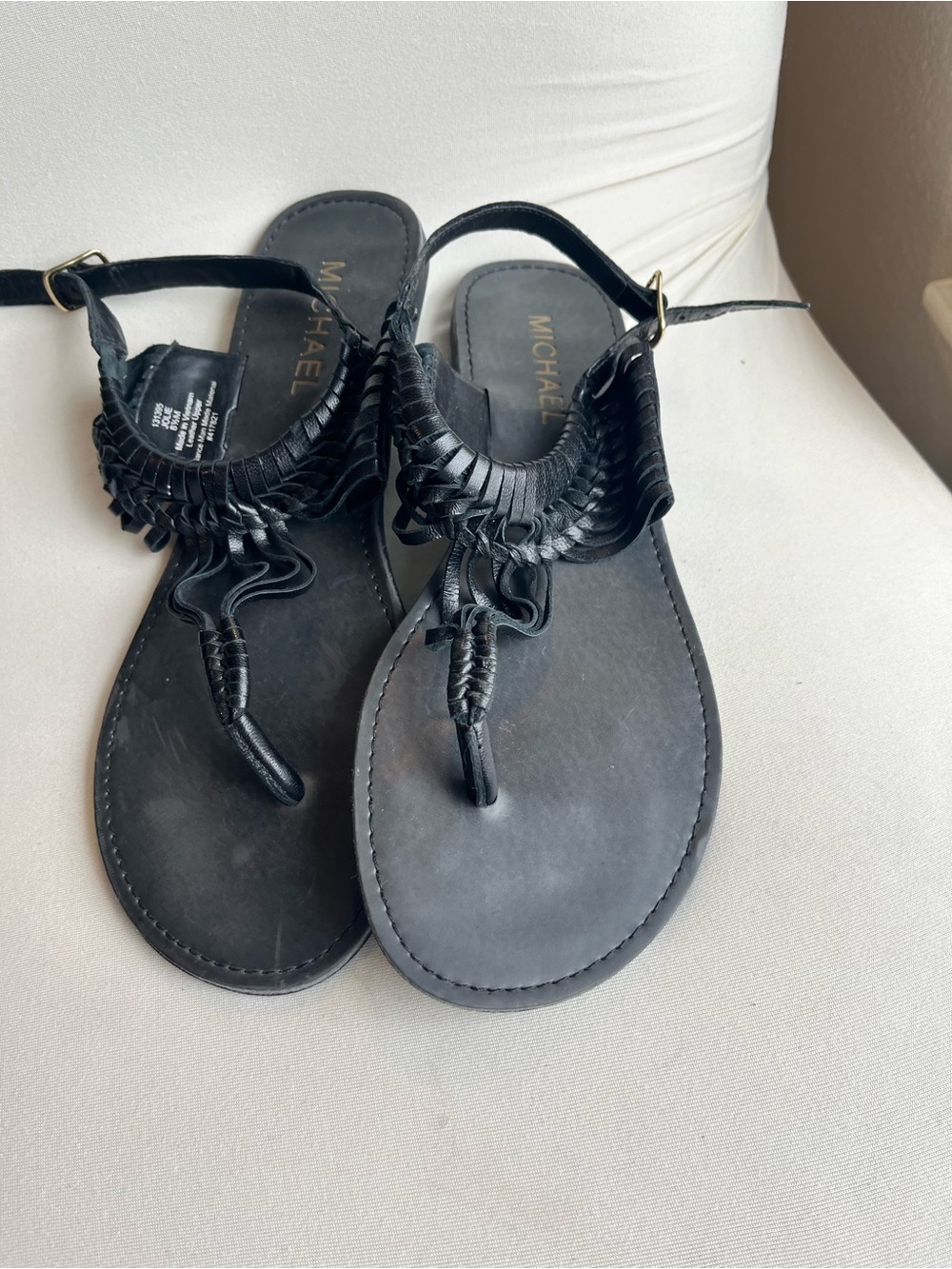 Jolie Black Woven Leather Thong Sandals